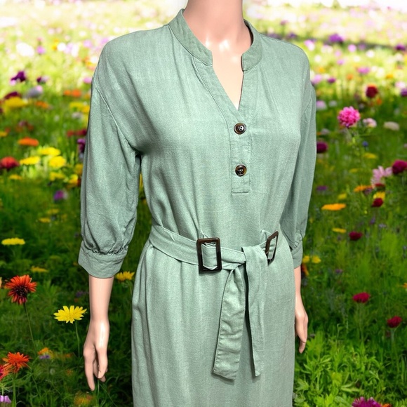 Lulu’s Gwendolen Sage Green Belted Midi Shift Dress - Picture 8 of 16